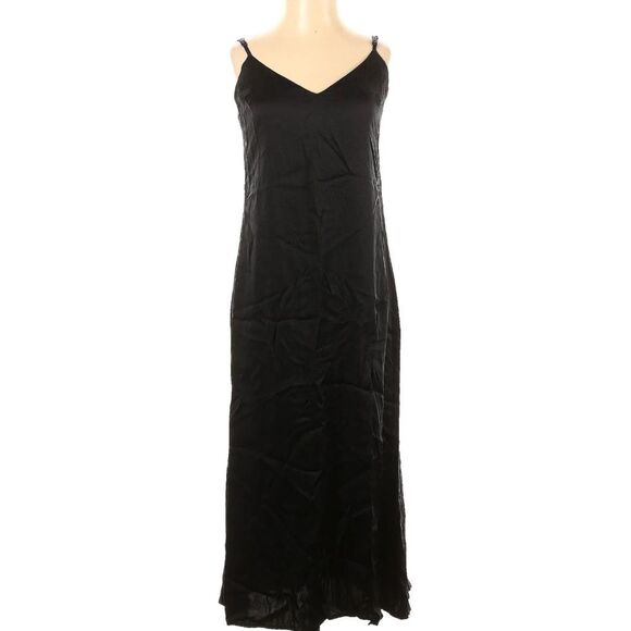 Reformation Britten 100% Silk Black Midi Dress One Leg Slit Timeless Sexy XS - Picture 2 of 7
